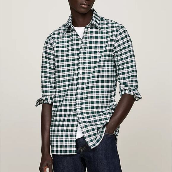 Tommy Hilfiger Green Checkered Plaid Classic Fit Mens Button Down Shirt Size XXL - Picture 1 of 8